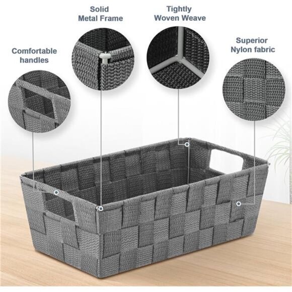 Woven Storage Baskets Set of 8 Grey Organizer Bins for Closet Shelf Office - Picture 4 of 8